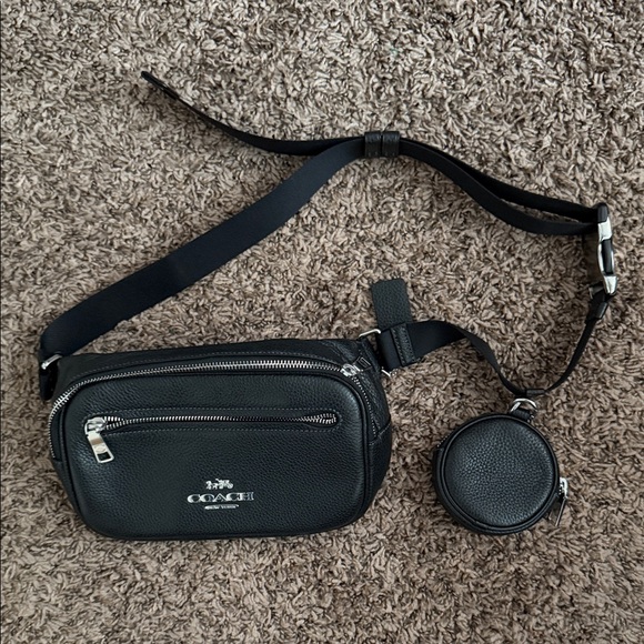 Coach Black Pebbled Leather Belt Bag with Detachable Coin Pouch